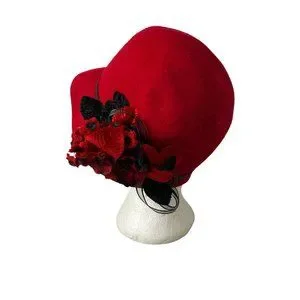 Vintage Jennifer Circelli Millinery Red Wood Cloche Hat Flower Mix on Side Jennifer Circelli Millinery | Accessories | Vintage Jennifer  main image 2